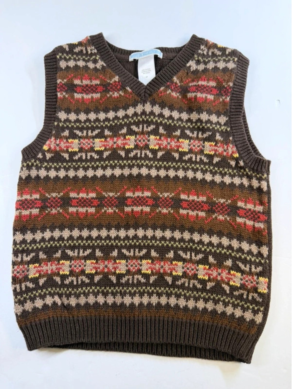 Janie and Jack Toddler Boys Size 2T Fair Isle Hues V-Neck Sweater Vest Brown